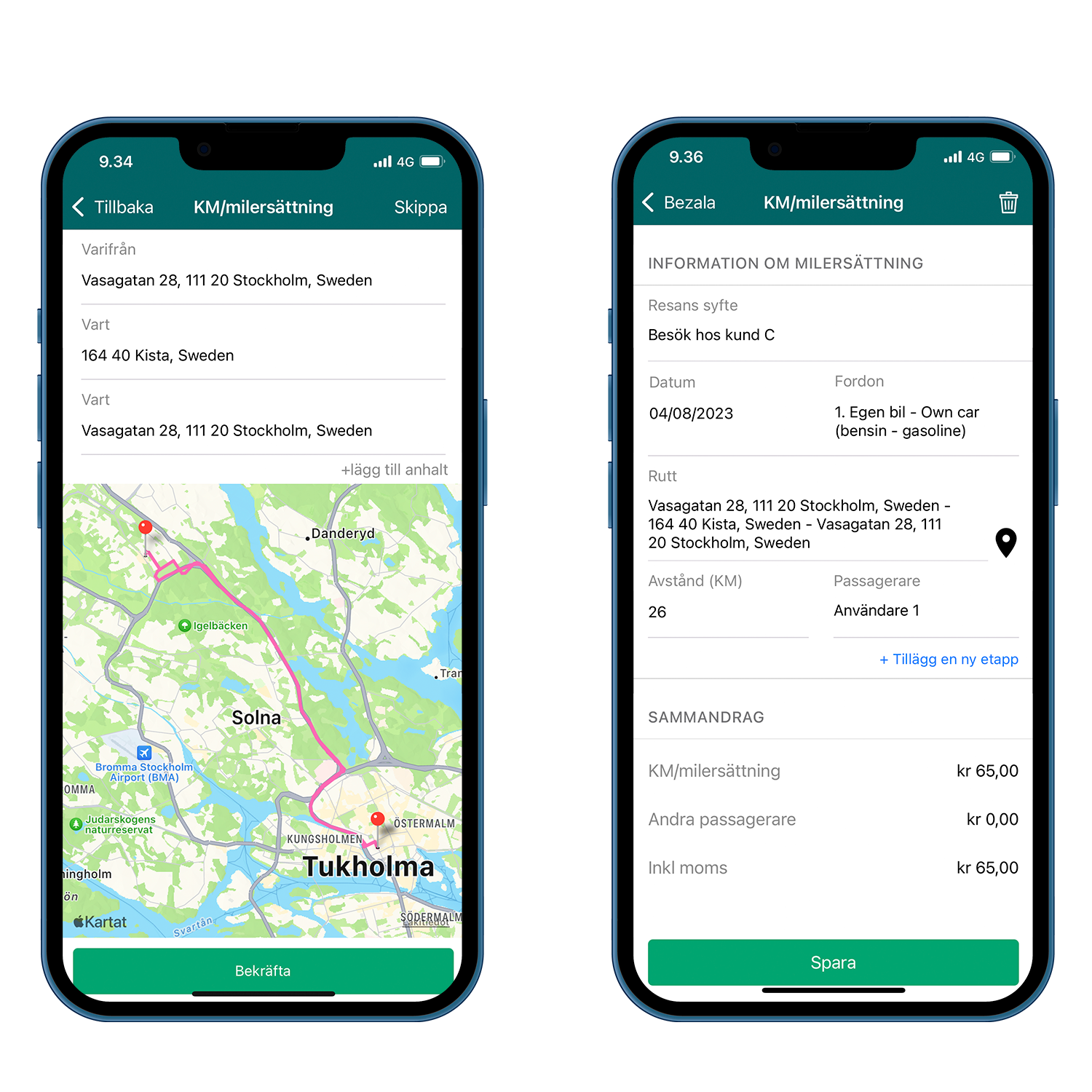 kilometerersättning i mobilen